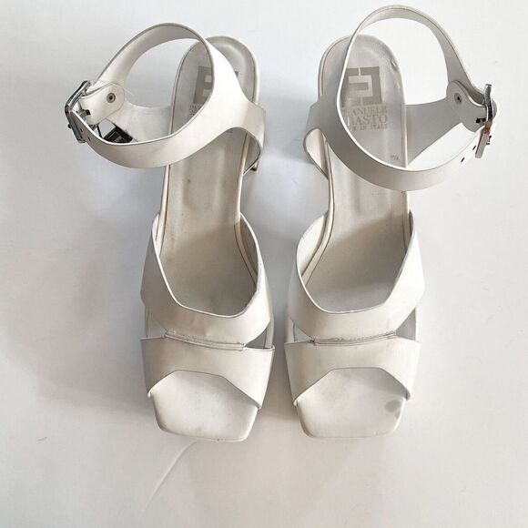 EMANUELE CASTRO White Made In Italy Leather Platform Heel Sandals Women’s US 9 - Picture 3 of 15